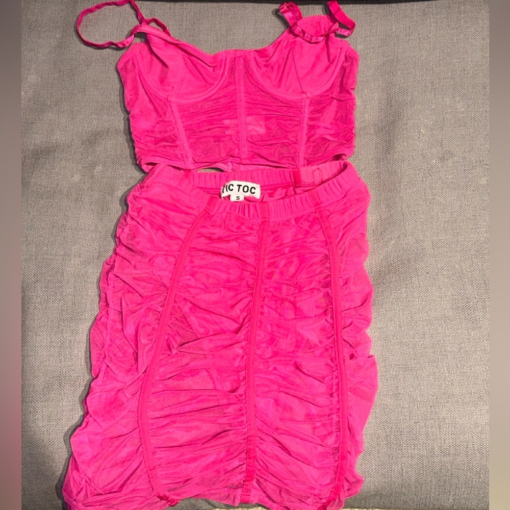 Hot pink ruched skirt set